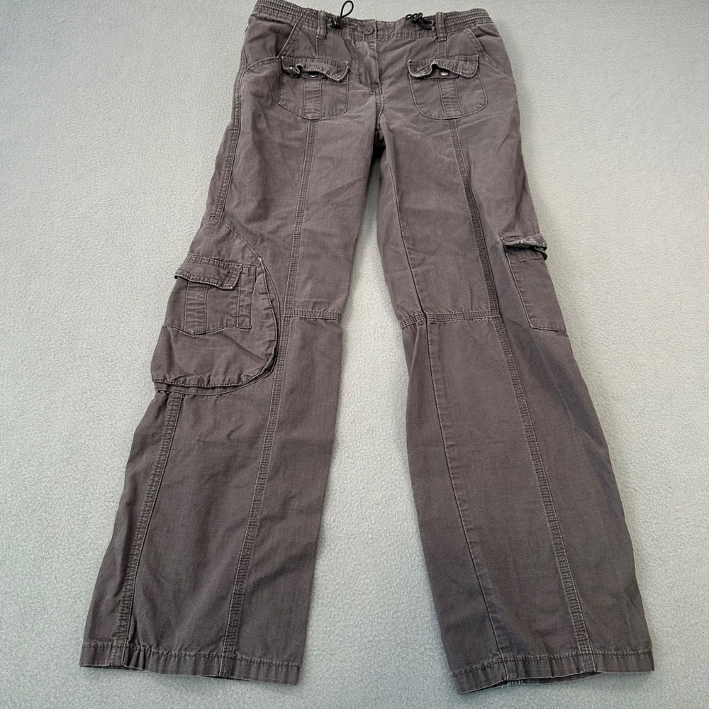 Brandy Melville Gray Ripstop Cargo Pants Wide Leg Bungee Waist Y2K Utility